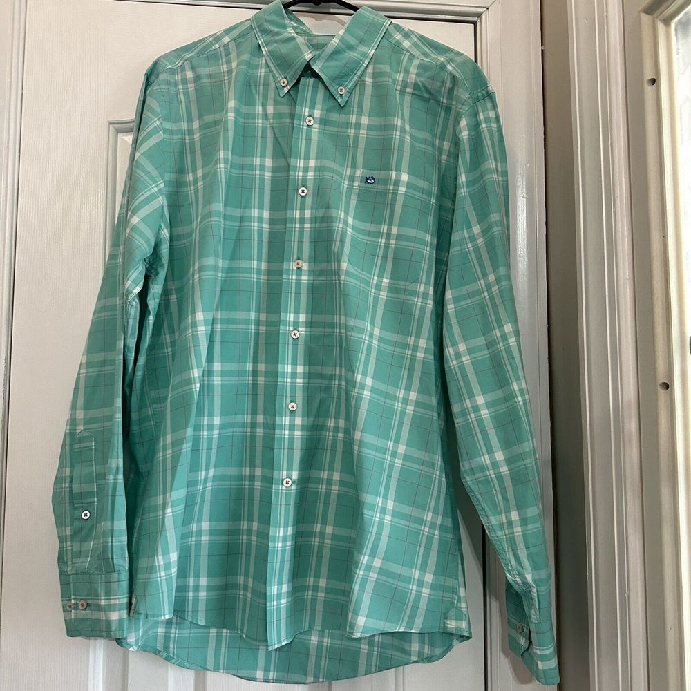 Southern Tide Shirt Mens Sz L Green Plaid Long Sleeve Button Up Pockets